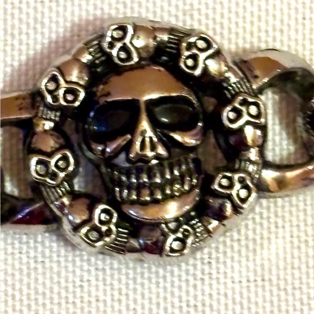 SOLD-Metal Bracelet Skulls 8” Goth Jewelry - Picture 2 of 7